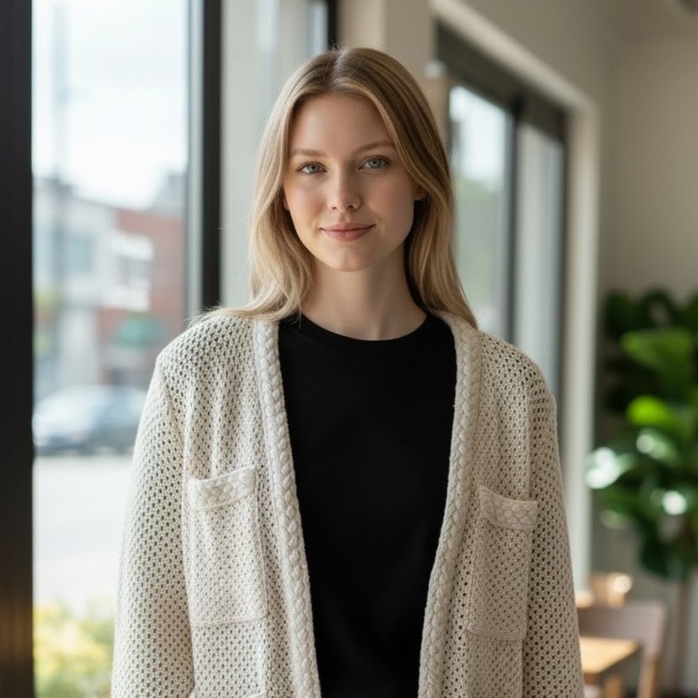 Mango Creme Knit cardigan - Elevated Casual Clothing - Size L